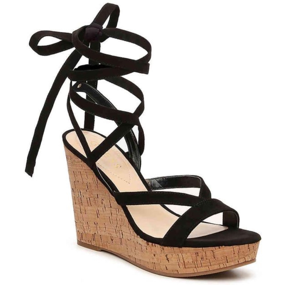 Guess Lace-Up Black Wedge Sandals